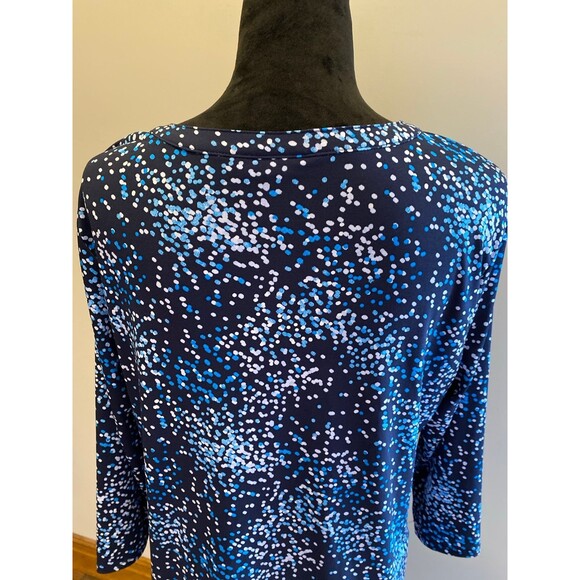Croft & Barrow Blouse Sz Large Blue Dot Design Top 3/4 Sleeve + Stretch Stylish - Picture 6 of 10